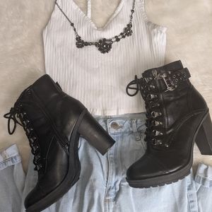 Black Heel Biker Boots